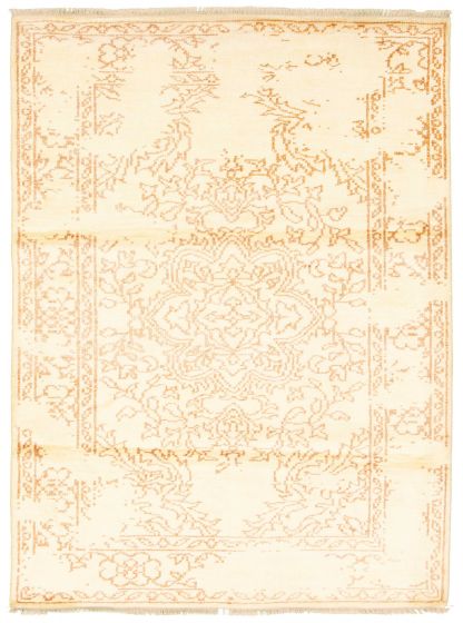 Bordered  Transitional Yellow Area rug 5x8 Indian Hand-knotted 315615
