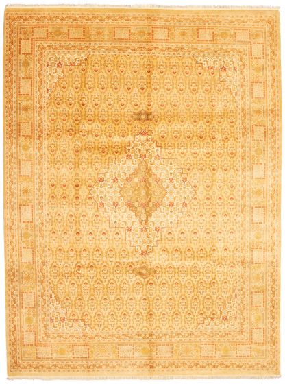 Bordered  Traditional Yellow Area rug 9x12 Pakistani Hand-knotted 337979