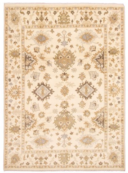 Bordered  Traditional Ivory Area rug 9x12 Indian Hand-knotted 338043