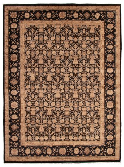 Bordered  Traditional Black Area rug 9x12 Pakistani Hand-knotted 341538