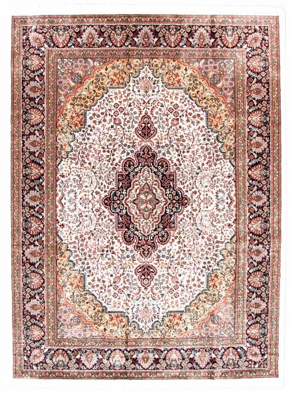 Bordered  Traditional Ivory Area rug 9x12 Indian Hand-knotted 348558