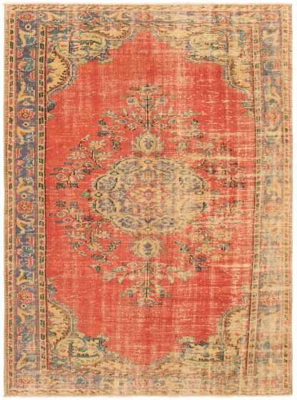 Bordered  Vintage Brown Area rug 5x8 Turkish Hand-knotted 359006