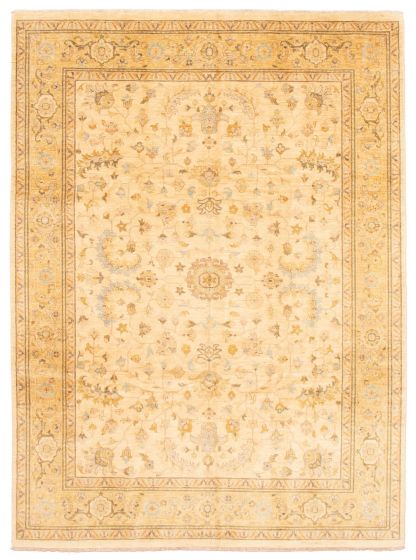 Bordered  Traditional Ivory Area rug 9x12 Pakistani Hand-knotted 362396