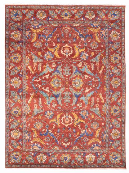 Bordered  Traditional Brown Area rug 10x14 Indian Hand-knotted 377386