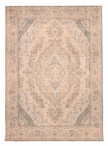 Bordered  Vintage/Distressed Brown Area rug 9x12 Turkish Hand-knotted 378147