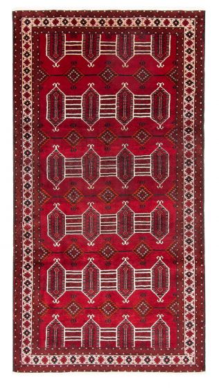 Bordered  Traditional Red Runner rug 10-ft-runner Afghan Hand-knotted 380069