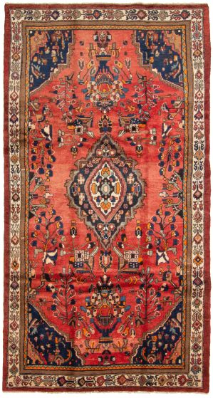 Bordered  Traditional Red Area rug 5x8 Persian Hand-knotted 311017