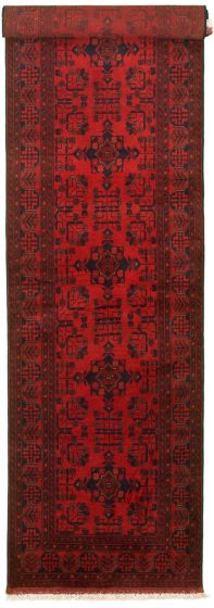 Bordered  Traditional Red Runner rug 13-ft-runner Afghan Hand-knotted 326015