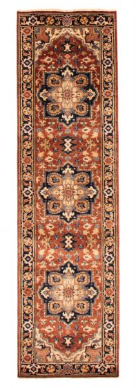 Bordered  Traditional Brown Runner rug 10-ft-runner Indian Hand-knotted 370135
