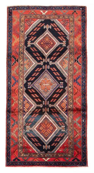 Bordered  Tribal Blue Area rug 5x8 Turkish Hand-knotted 380266