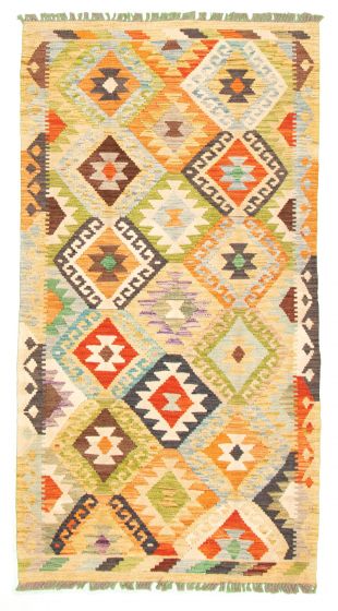 Bordered  Geometric Ivory Area rug Unique Turkish Flat-weave 329429