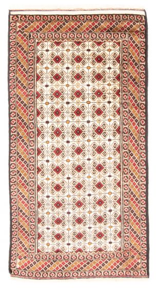 Bordered  Tribal Ivory Area rug 3x5 Persian Hand-knotted 381495