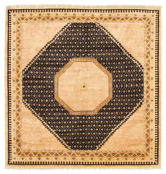 Bordered  Traditional Ivory Area rug Square Pakistani Hand-knotted 318023