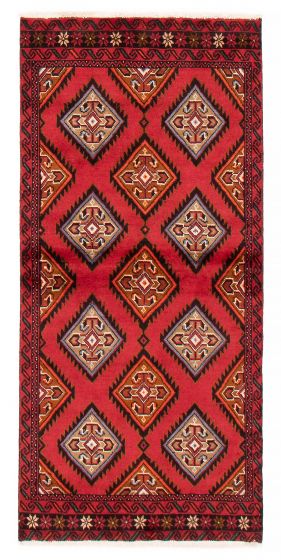 Bordered  Geometric Red Runner rug 6-ft-runner Afghan Hand-knotted 384675