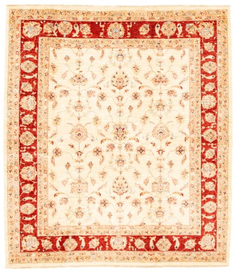 Bordered  Traditional Ivory Area rug 5x8 Afghan Hand-knotted 346676