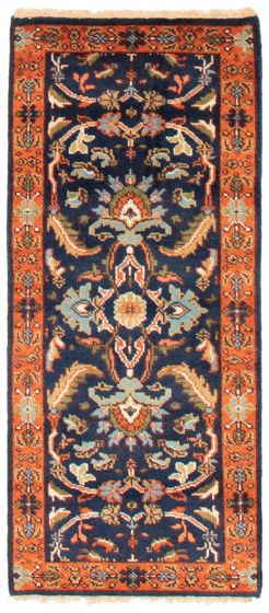 Bordered  Traditional Blue Runner rug 6-ft-runner Indian Hand-knotted 369710