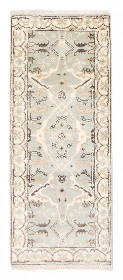Bordered  Traditional Blue Runner rug 6-ft-runner Indian Hand-knotted 377911