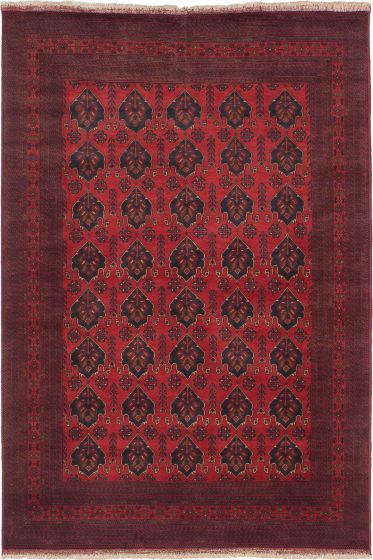 Bordered  Tribal Red Area rug 6x9 Afghan Hand-knotted 281433
