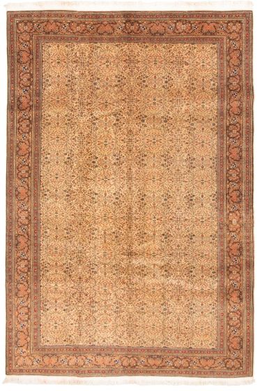 Bordered  Vintage Ivory Area rug 6x9 Turkish Hand-knotted 304181