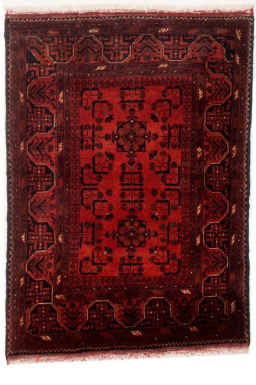 Bordered  Tribal Red Area rug 3x5 Afghan Hand-knotted 305542