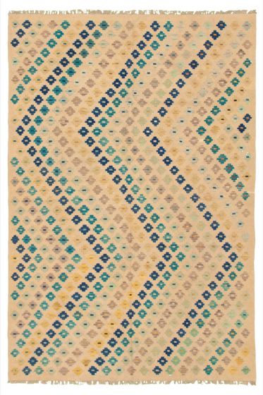 Flat-weaves & Kilims  Geometric Ivory Area rug 6x9 Turkish Flat-Weave 316287
