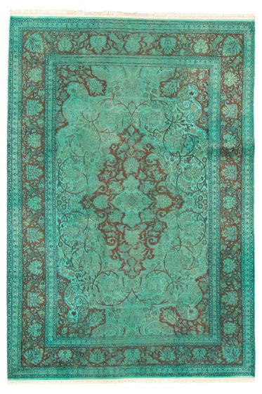 Bordered  Transitional Green Area rug 3x5 Indian Hand-knotted 316702