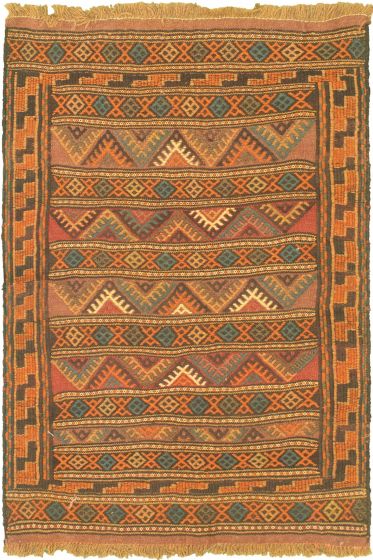 Bordered  Tribal Brown Area rug 3x5 Turkish Flat-Weave 321623