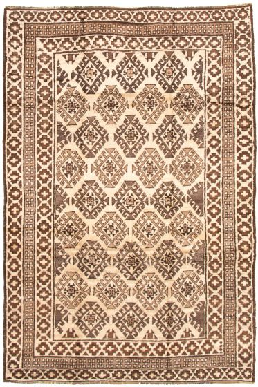 Bordered  Tribal Ivory Area rug 5x8 Afghan Hand-knotted 325909