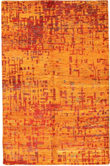 Casual  Contemporary Orange Area rug 5x8 Indian Hand-knotted 338570