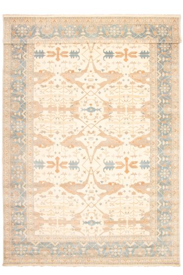 Bordered  Traditional Ivory Area rug Oversize Indian Hand-knotted 345251