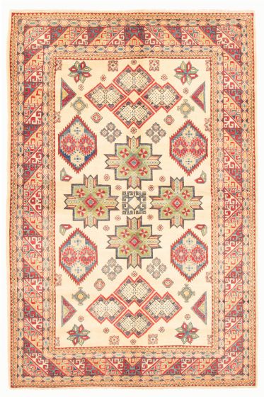 Bordered  Traditional Ivory Area rug 6x9 Afghan Hand-knotted 348333