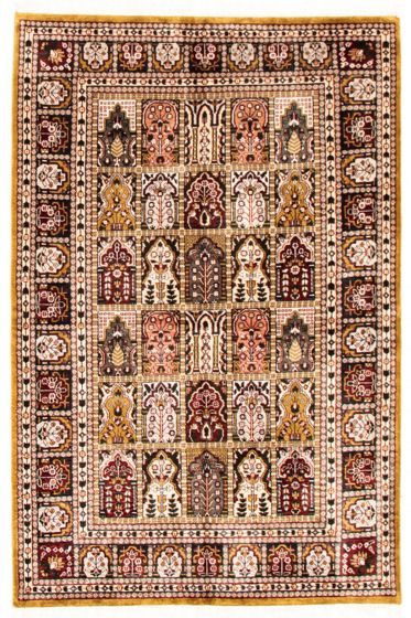 Bordered  Traditional Orange Area rug 4x6 Indian Hand-knotted 348734
