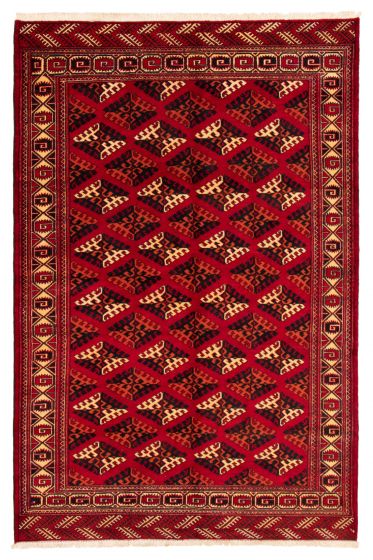 Bordered  Tribal Red Area rug Unique Turkemenistan Hand-knotted 358562