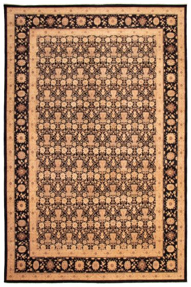 Traditional Black Area rug Unique Pakistani Hand-knotted 368318