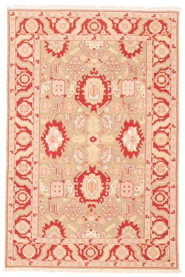 Traditional Green Area rug 5x8 Pakistani Flat-Weave 368641