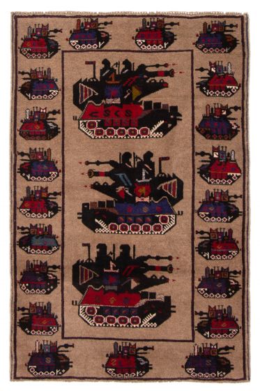 Bordered  Tribal Ivory Area rug 3x5 Afghan Hand-knotted 372879