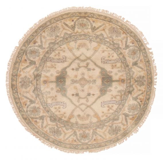 Traditional  Transitional Ivory Round Round Indian Hand-knotted 415990