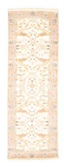 Bordered  Traditional Ivory Runner rug 8-ft-runner Indian Hand-knotted 345035
