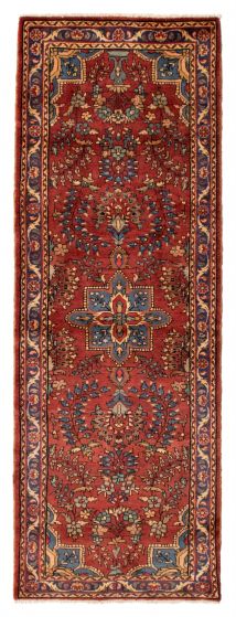 Bordered  Traditional Red Runner rug 9-ft-runner Persian Hand-knotted 352224