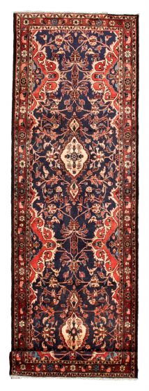 Bordered  Traditional Blue Runner rug 12-ft-runner Persian Hand-knotted 352265