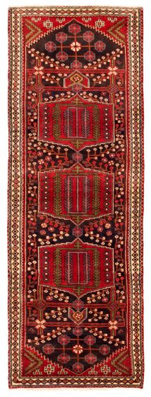 Bordered  Traditional Red Runner rug 10-ft-runner Persian Hand-knotted 352521