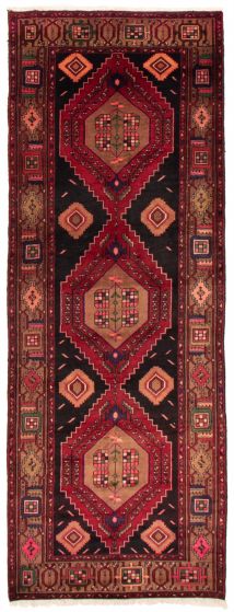 Bordered  Traditional Black Runner rug 12-ft-runner Turkish Hand-knotted 370340