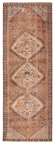 Geometric  Vintage/Distressed Brown Runner rug 10-ft-runner Turkish Hand-knotted 393037