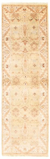 Bordered  Traditional Green Runner rug 8-ft-runner Indian Hand-knotted 344939
