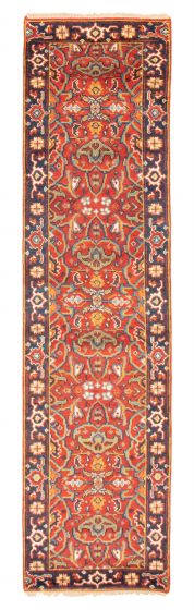 Bordered  Traditional Red Runner rug 10-ft-runner Indian Hand-knotted 369742