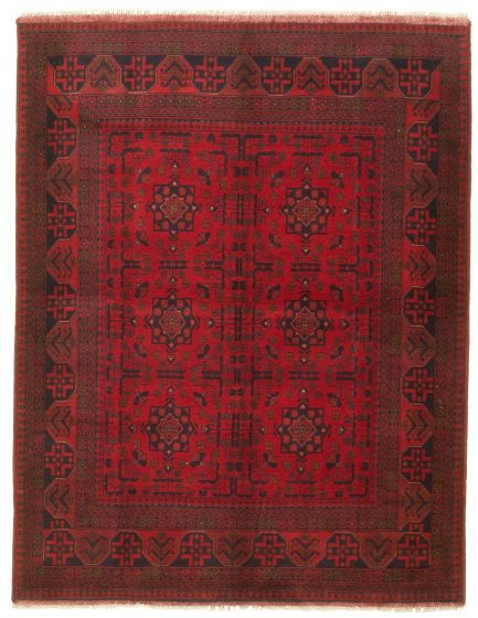 Bordered  Tribal Red Area rug 4x6 Afghan Hand-knotted 325979