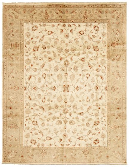 Bordered  Traditional Ivory Area rug 9x12 Afghan Hand-knotted 362410