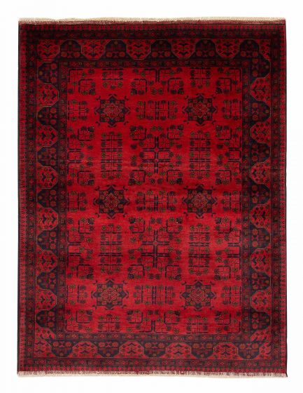 Bordered  Traditional Red Area rug 4x6 Afghan Hand-knotted 376599