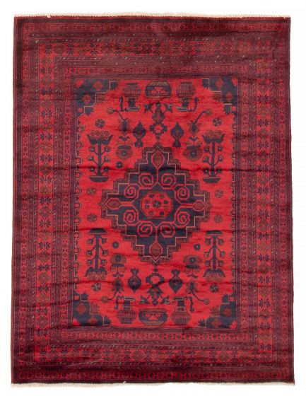 Bordered  Traditional Red Area rug 4x6 Afghan Hand-knotted 377830