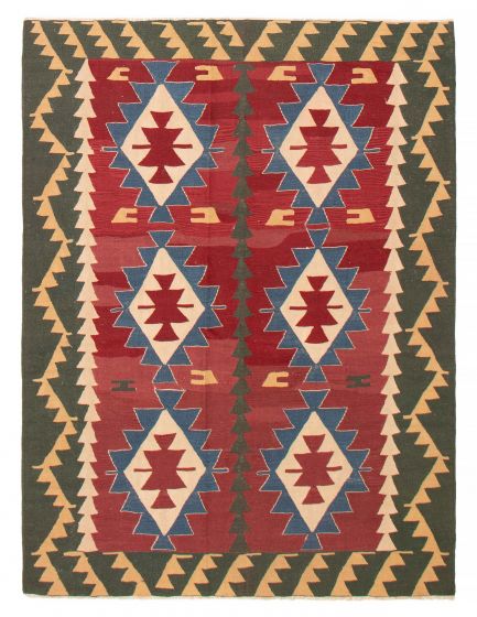 Flat-weaves & Kilims  Geometric Red Area rug 5x8 Turkish Flat-Weave 391762